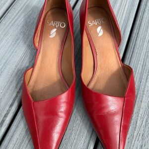Beautiful red leather shoes very new great heel size for comfort and style